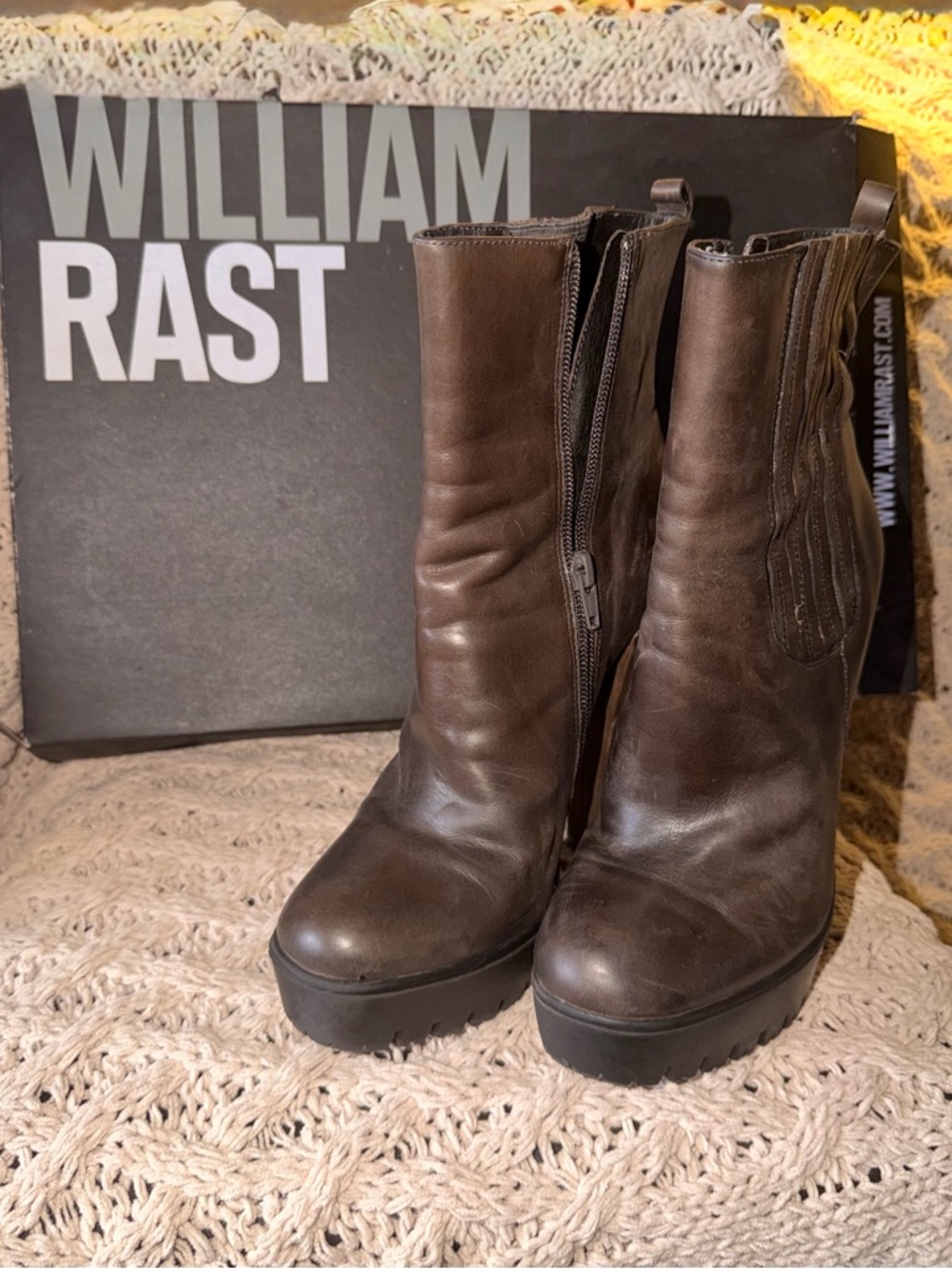 William Rast Brown Leather Platform Zip Ankle Boots